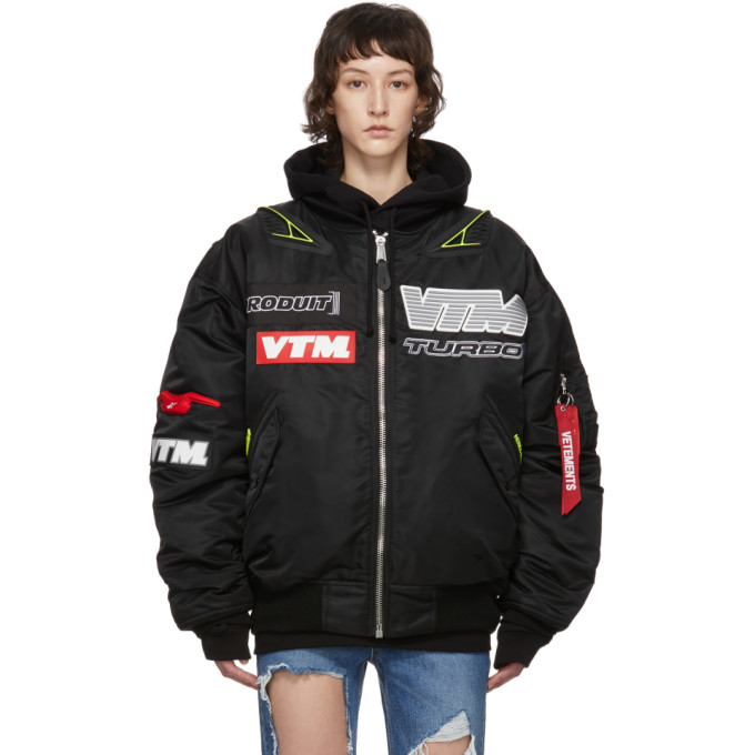 VETEMENTS BLACK ALPHA INDUSTRIES EDITION MOTORCYCLE BOMBER JACKET