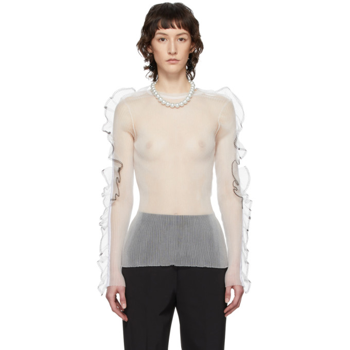 Noir Kei Ninomiya White Monofilament Long Sleeve T-shirt In 2 White