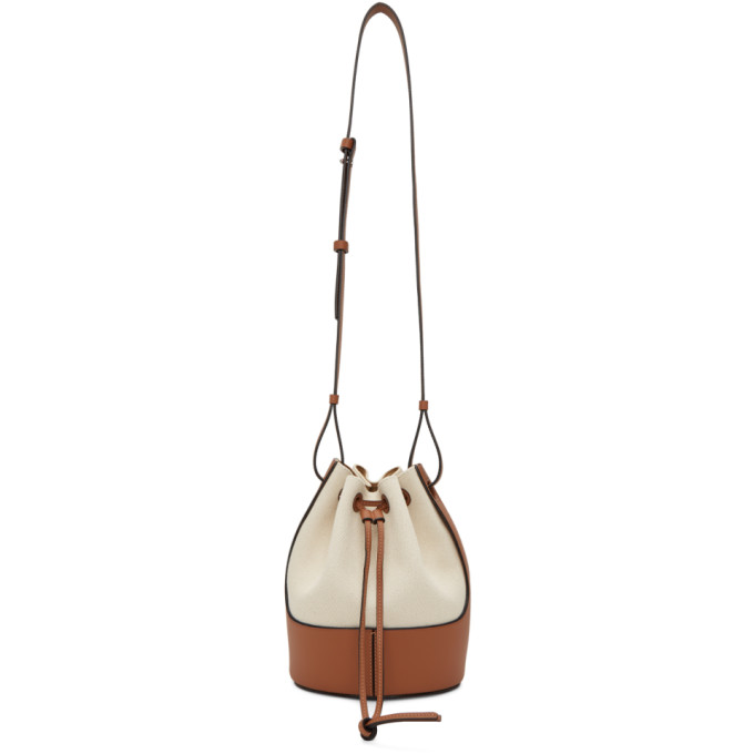 Loewe Off-White and Tan Canvas Small Balloon Bag