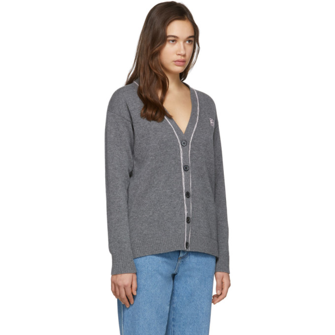 LOEWE LOEWE GREY AND PINK WOOL ANAGRAM CARDIGAN