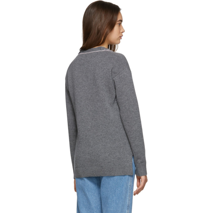 LOEWE LOEWE GREY AND PINK WOOL ANAGRAM CARDIGAN