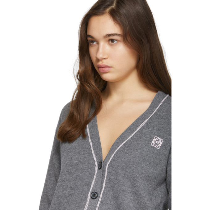 LOEWE LOEWE GREY AND PINK WOOL ANAGRAM CARDIGAN