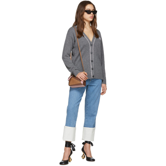 LOEWE LOEWE GREY AND PINK WOOL ANAGRAM CARDIGAN