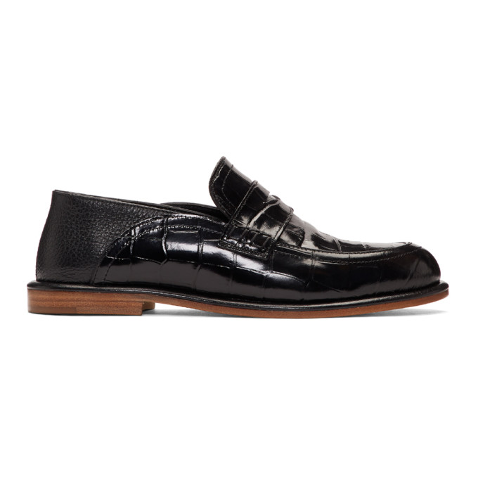 LOEWE Black Croc Slip-On Loafers