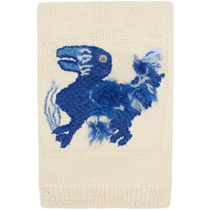 LOEWE LOEWE OFF-WHITE WILLIAM DE MORGAN KNIT EMBROIDERED SCARF