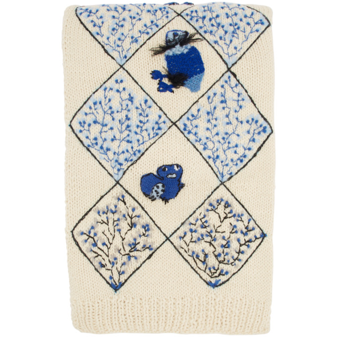 LOEWE LOEWE OFF-WHITE WILLIAM DE MORGAN KNIT EMBROIDERED SCARF