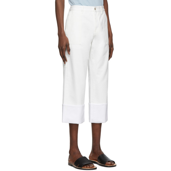 LOEWE LOEWE WHITE TURN UP PATCH POCKET TROUSERS