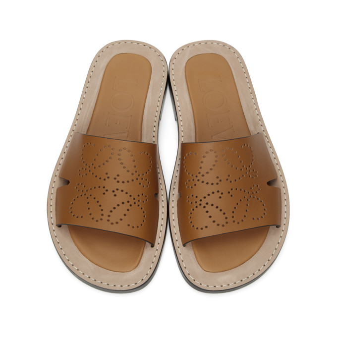 LOEWE LOEWE TAN LEATHER ANAGRAM MULES