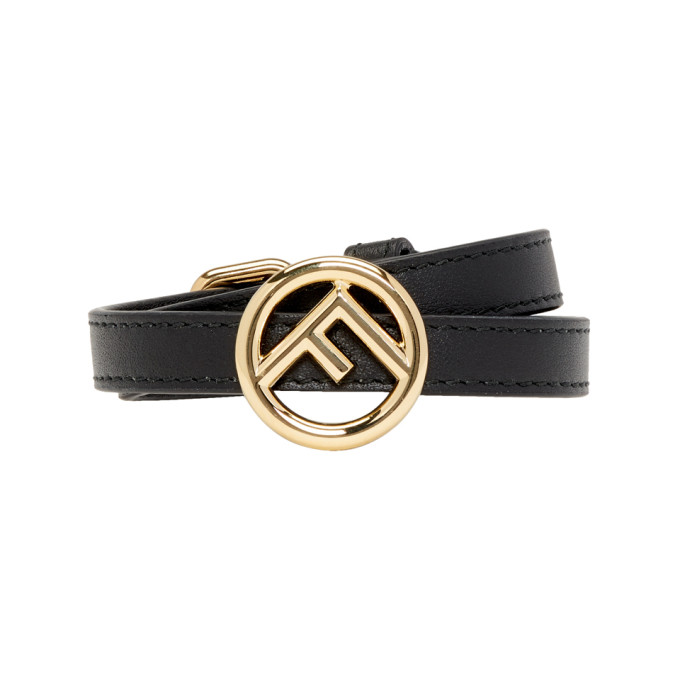 FENDI FENDI BLACK LEATHER F IS FENDI BRACELET