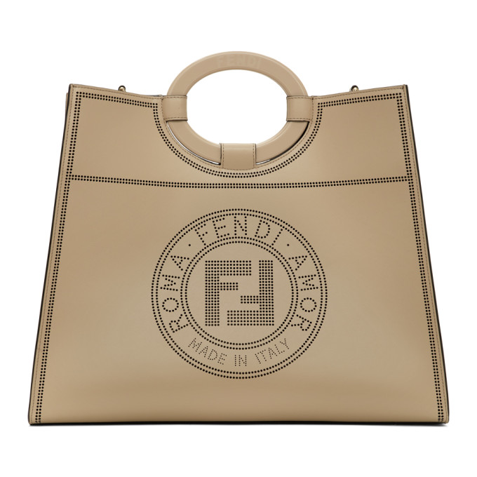 Fendi Beige Large Perforated Runaway Shopper Tote