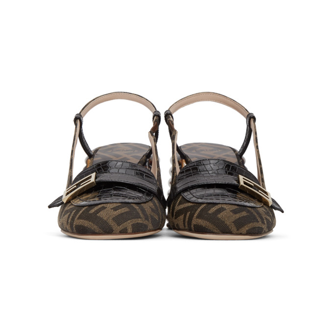 FENDI FENDI BLACK AND BROWN FOREVER FENDI SLINGBACK HEELS