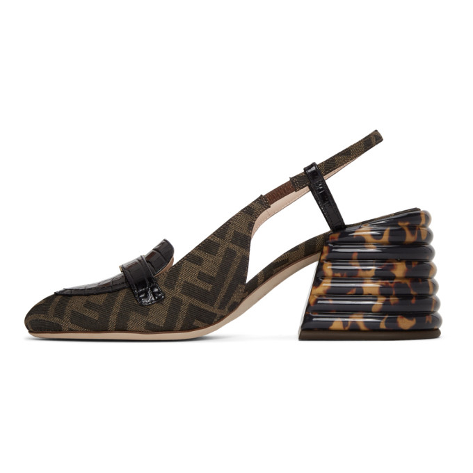 FENDI FENDI BLACK AND BROWN FOREVER FENDI SLINGBACK HEELS