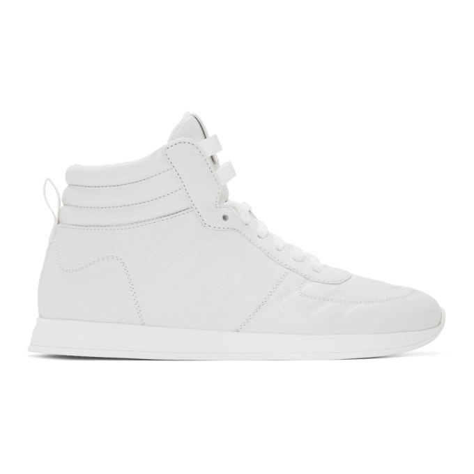 FENDI White Nappa 'Forever Fendi' High-Top Sneakers