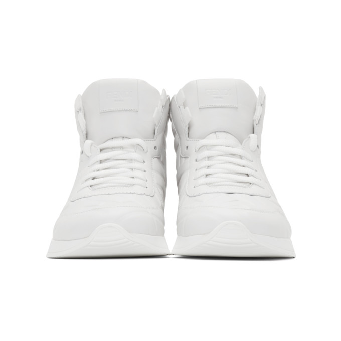 FENDI White Nappa 'Forever Fendi' High-Top Sneakers