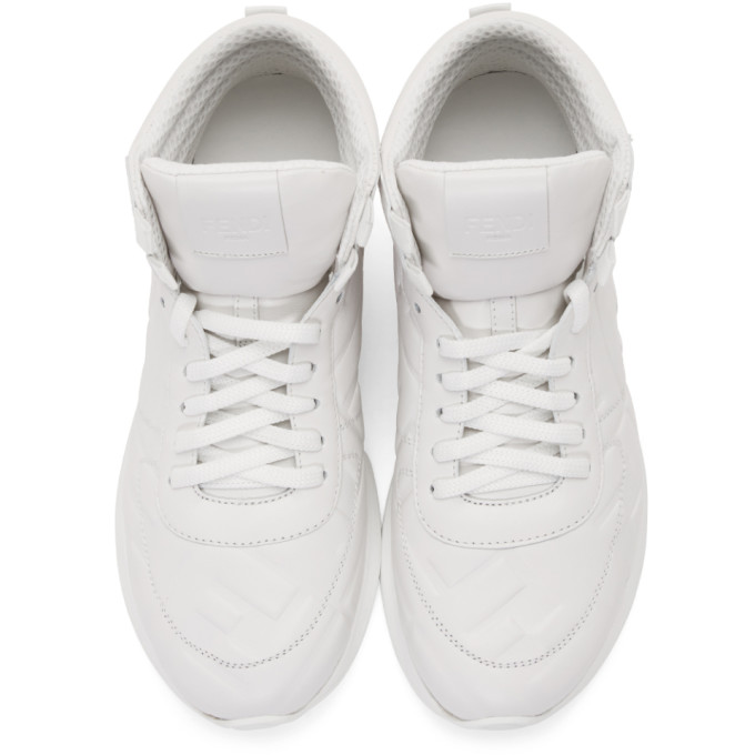 FENDI White Nappa 'Forever Fendi' High-Top Sneakers