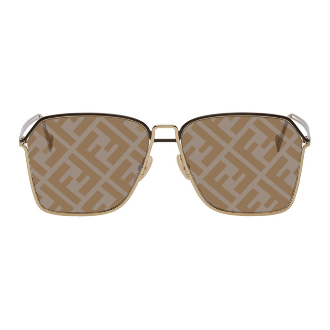 Fendi Gold Rectangular Logo Sunglasses In 0j5ggold