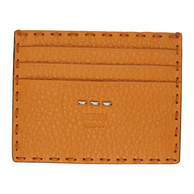 Fendi Orange Grained Leather Card Holder