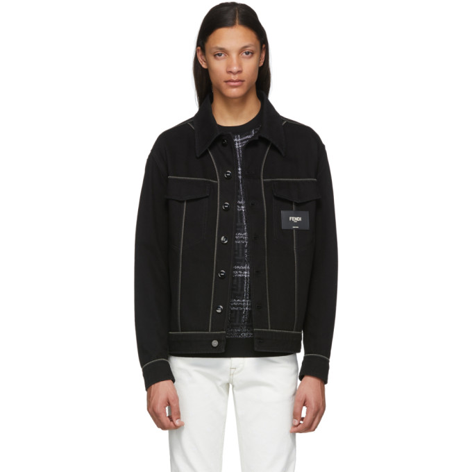 FENDI FENDI BLACK DENIM PATCH JACKET