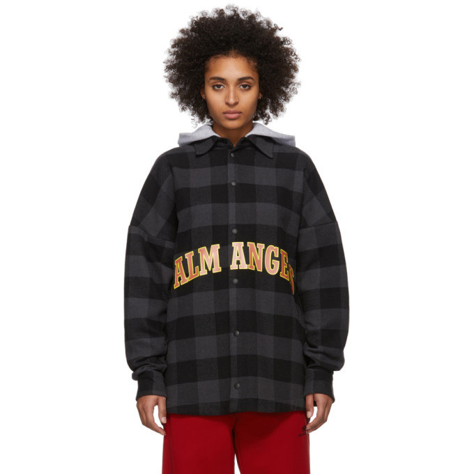 Palm Angels Black And Grey College Logo Over Shirt In Multi Yello