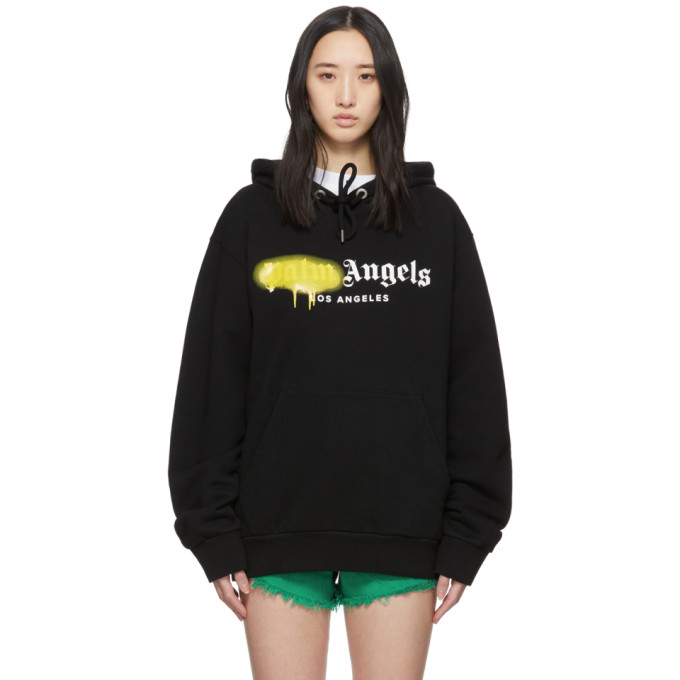 Palm Angels LA Sprayed Logo Black Yellow Hoodie