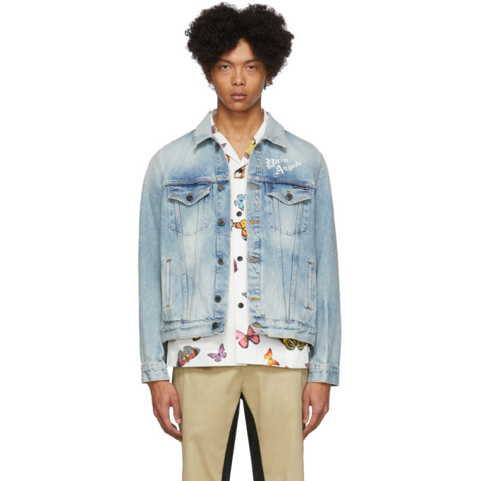 PALM ANGELS BLUE DENIM SACRED HEART JACKET