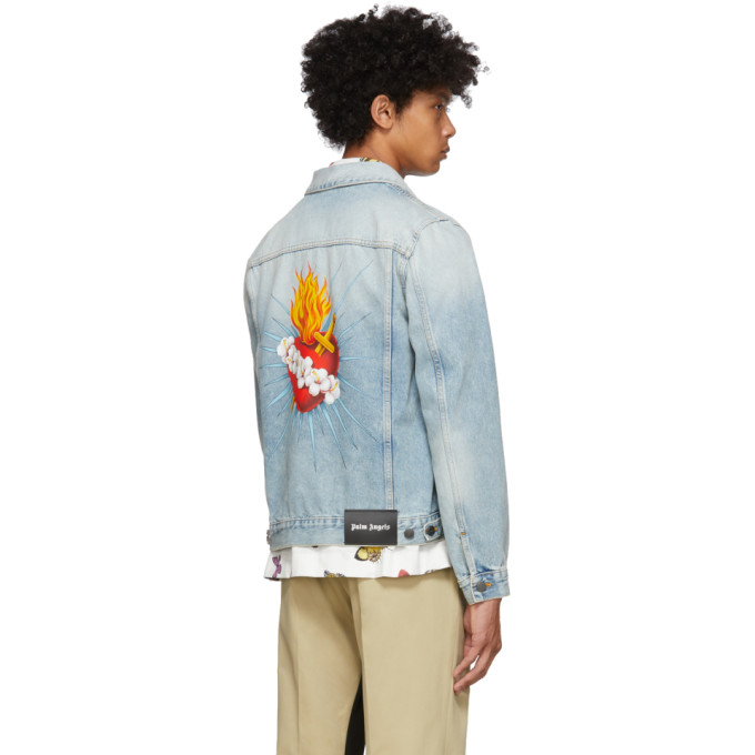 PALM ANGELS BLUE DENIM SACRED HEART JACKET