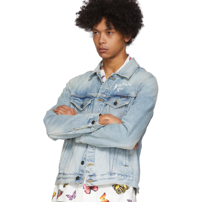 PALM ANGELS BLUE DENIM SACRED HEART JACKET