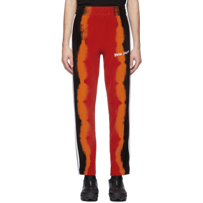 PALM ANGELS PALM ANGELS BLACK AND RED CHENILLE TIE-DYE LOUNGE PANTS