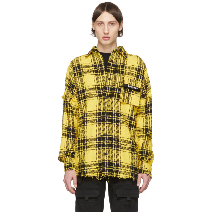 PALM ANGELS PALM ANGELS YELLOW AND BLACK CHECK FIRESTARTER OVERSHIRT