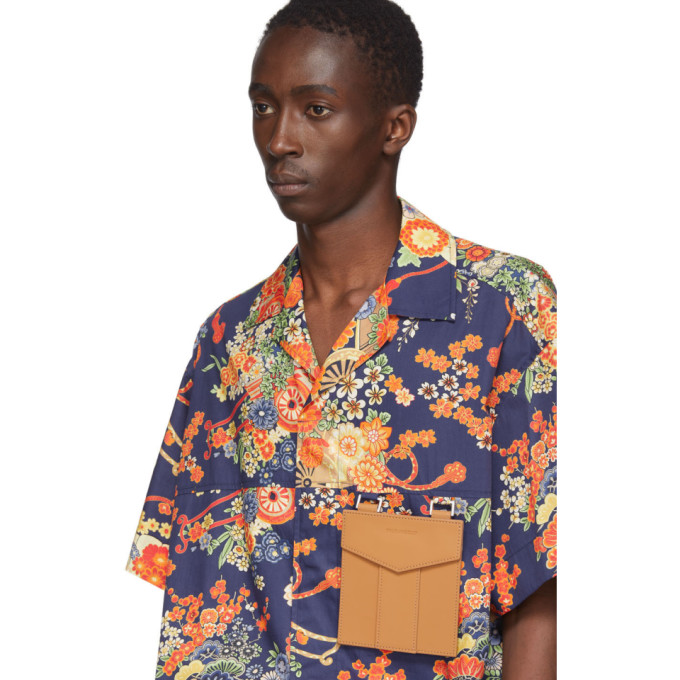 PALM ANGELS NAVY BLOOMING SHORT SLEEVE SHIRT