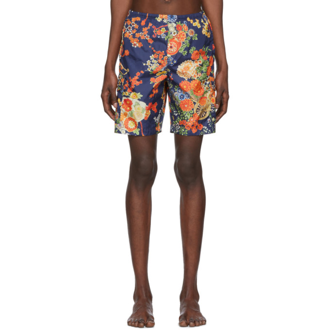 PALM ANGELS PALM ANGELS NAVY BLOOMING SWIM SHORTS