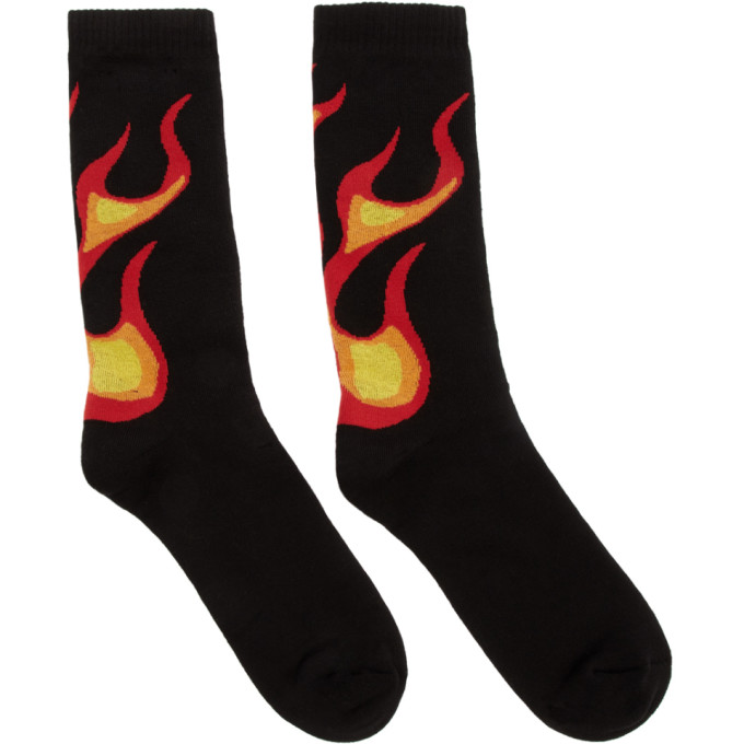 PALM ANGELS PALM ANGELS BLACK AND MULTICOLOR FLAME SOCKS