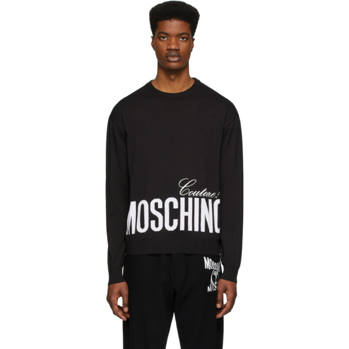 MOSCHINO MOSCHINO BLACK KNIT LOGO SWEATER