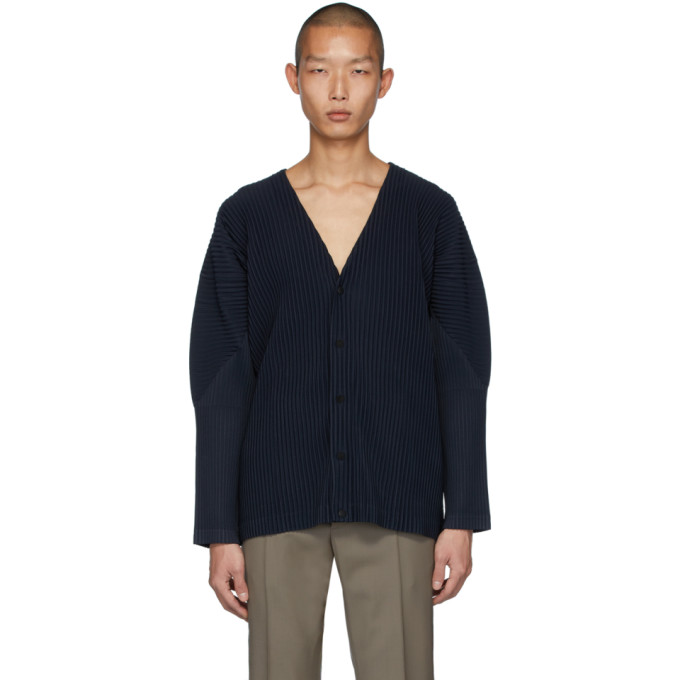 Issey Miyake Homme Plisse Navy Basics Cardigan In 75-navy | ModeSens 