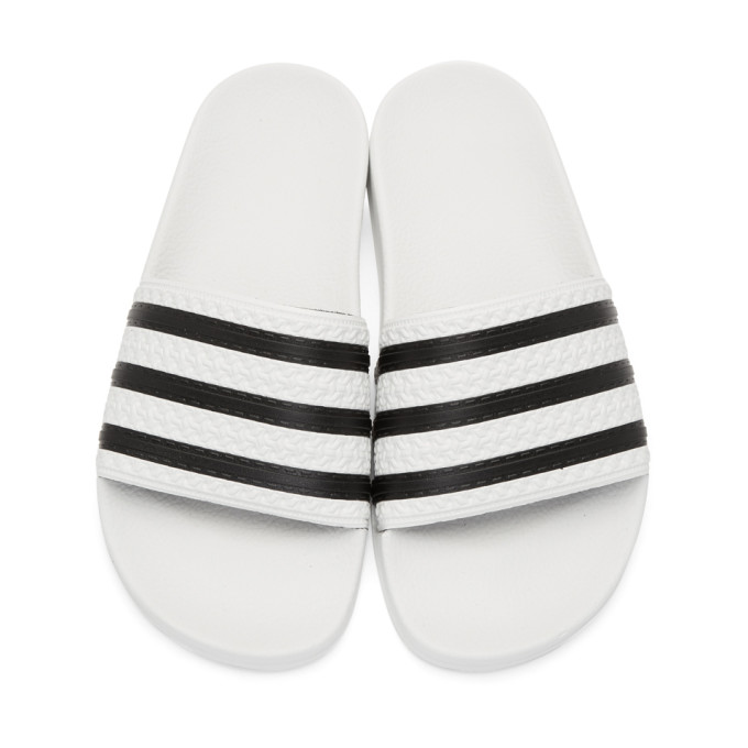 ADIDAS ORIGINALS ADIDAS ORIGINALS WHITE AND BLACK ADILETTE SLIDES