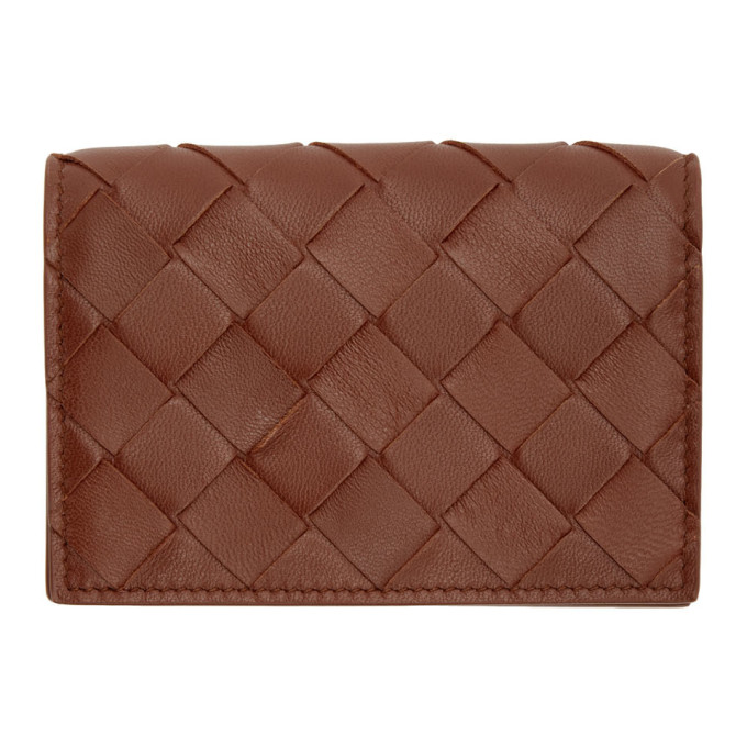 Bottega Veneta Burgundy Intrecciato Flap Card Holder In Rust