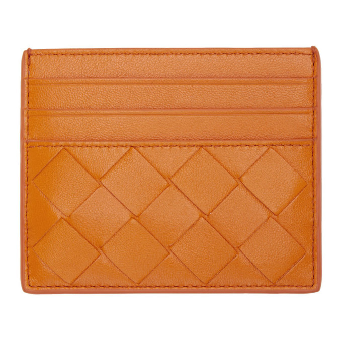 Bottega Veneta Orange Intrecciato Card Holder In 7475 Orange