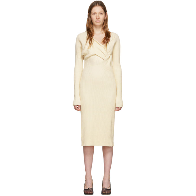 BOTTEGA VENETA BOTTEGA VENETA OFF-WHITE DRAPED KNIT DRESS
