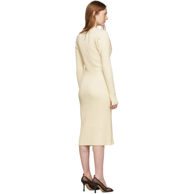 BOTTEGA VENETA BOTTEGA VENETA OFF-WHITE DRAPED KNIT DRESS