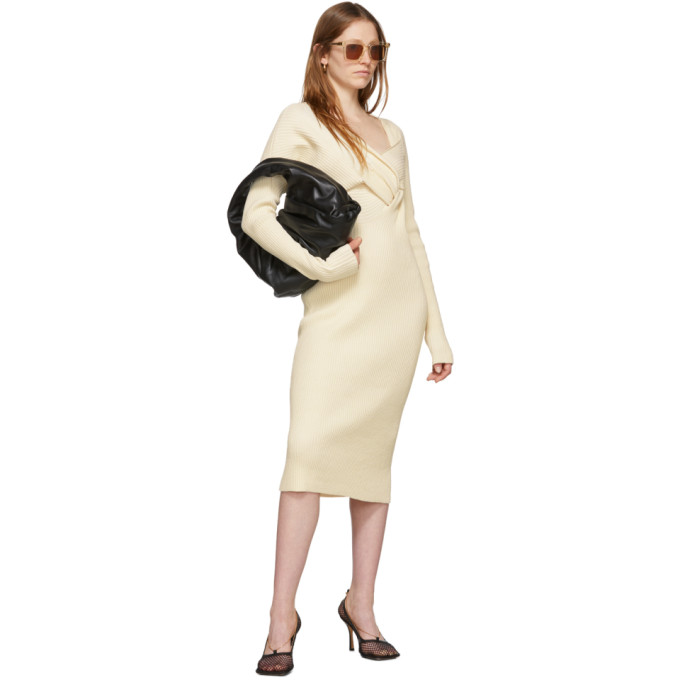BOTTEGA VENETA BOTTEGA VENETA OFF-WHITE DRAPED KNIT DRESS