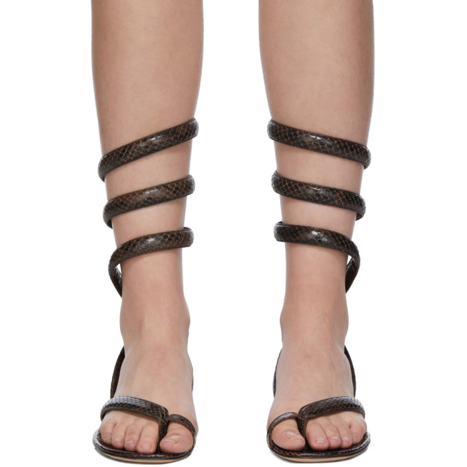 BOTTEGA VENETA BOTTEGA VENETA BROWN PYTHON SPIRAL SANDALS