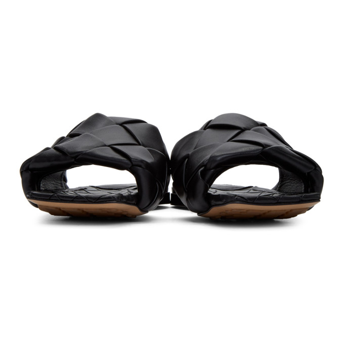 BOTTEGA VENETA BLACK INTRECCIATO LIDO FLAT SANDALS