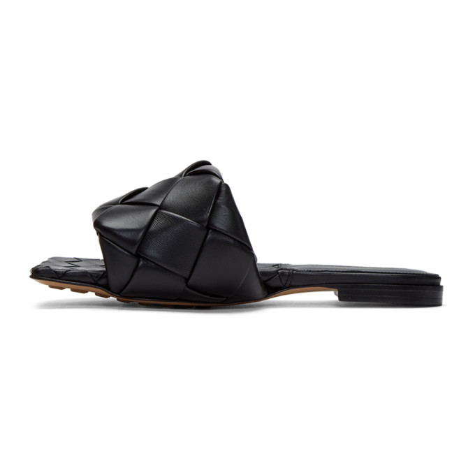 BOTTEGA VENETA BLACK INTRECCIATO LIDO FLAT SANDALS