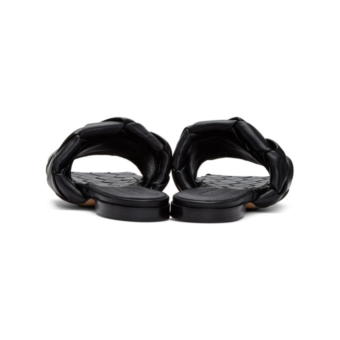 BOTTEGA VENETA BLACK INTRECCIATO LIDO FLAT SANDALS