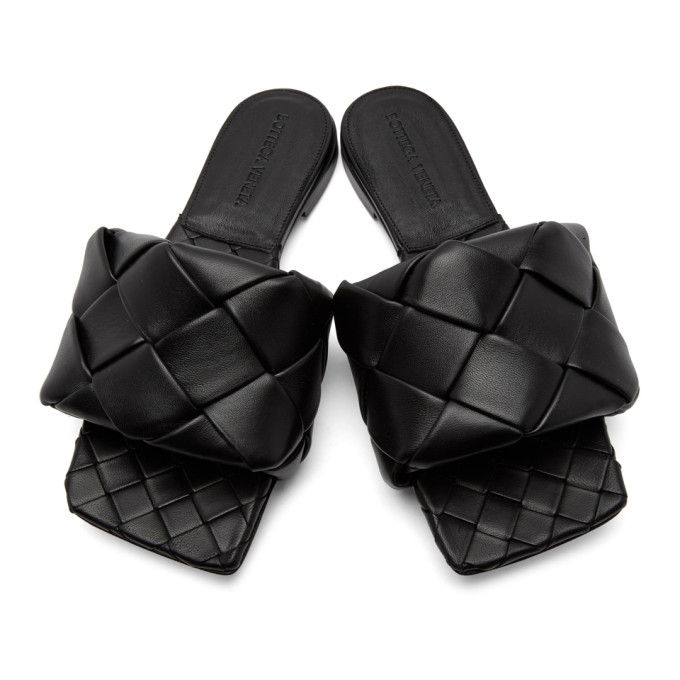 BOTTEGA VENETA BLACK INTRECCIATO LIDO FLAT SANDALS