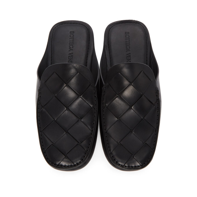 BOTTEGA VENETA BOTTEGA VENETA BLACK INTRECCIATO OPEN BACK LOAFERS
