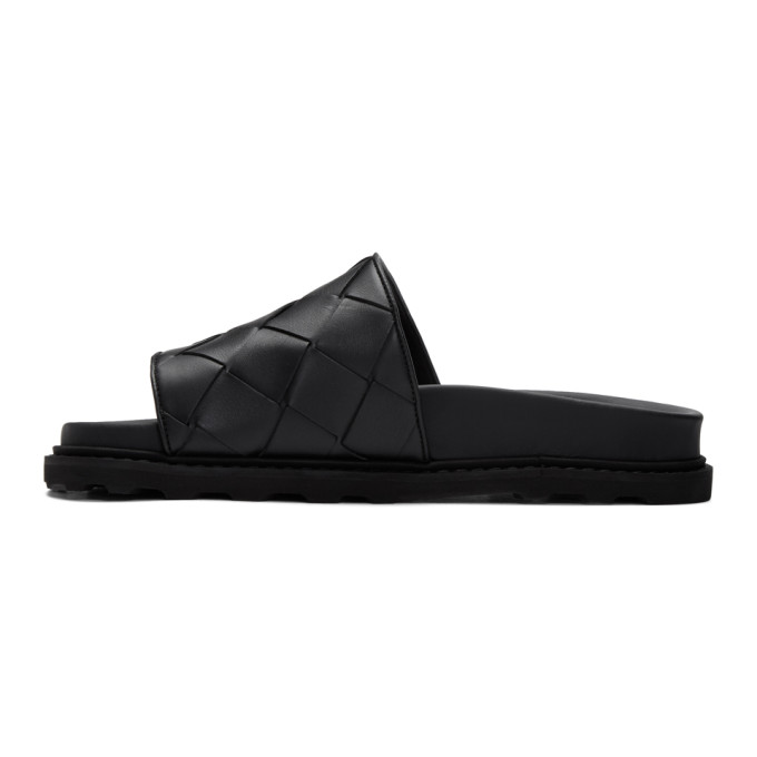 BOTTEGA VENETA BOTTEGA VENETA BLACK INTRECCIATO POOL SLIDES