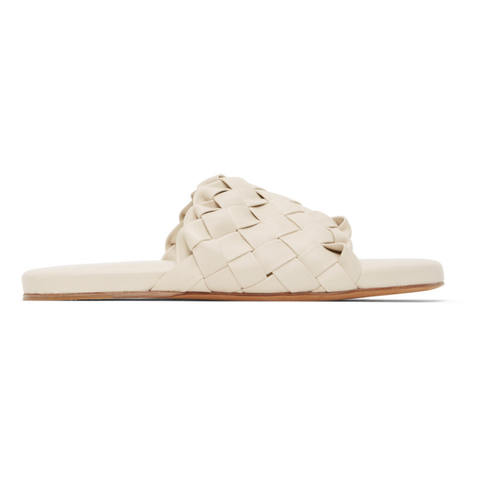 Bottega Veneta Off-White Intrecciato Slides