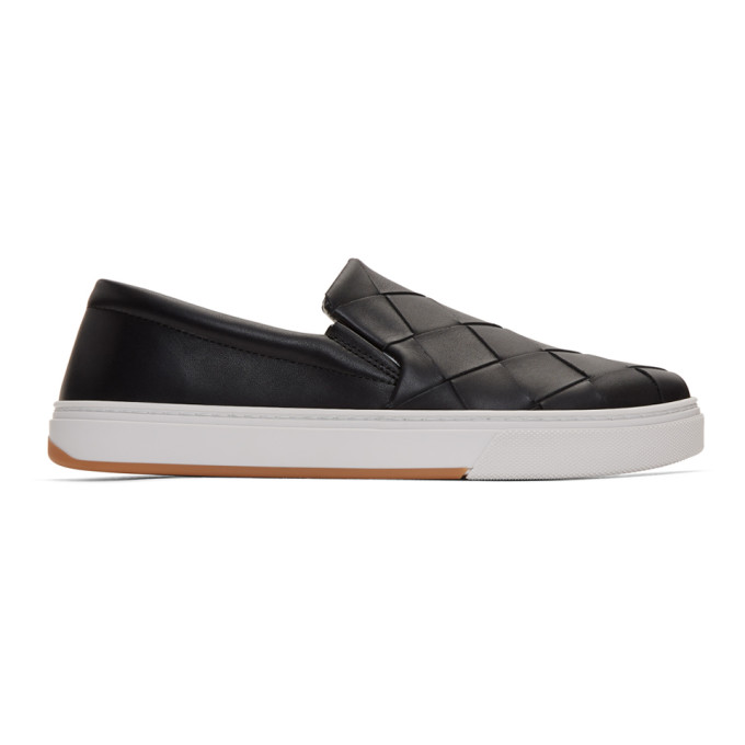 Click to view more detailed imagery on our partner's website Bottega Veneta Dodger Intrecciato Leather Slip-on Sneakers In 1000 Black