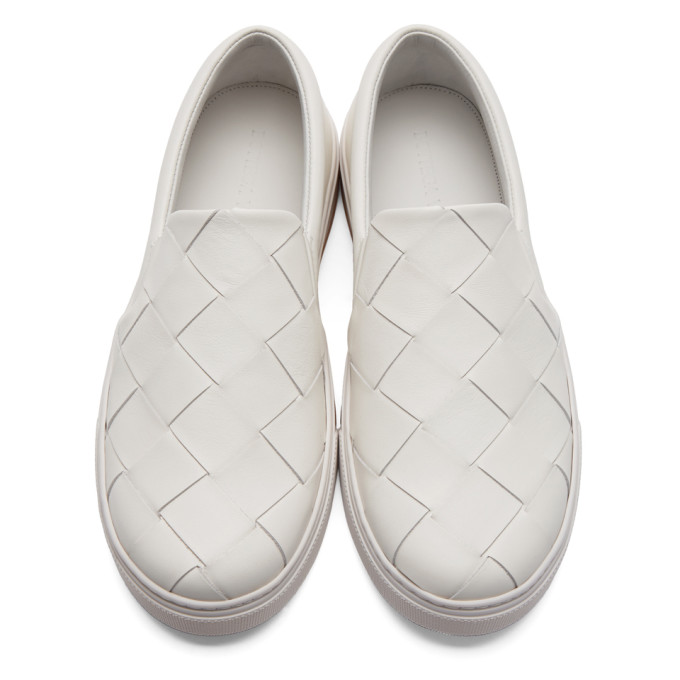 BOTTEGA VENETA BOTTEGA VENETA WHITE MAXI INTRECCIATO SLIP-ON SNEAKERS